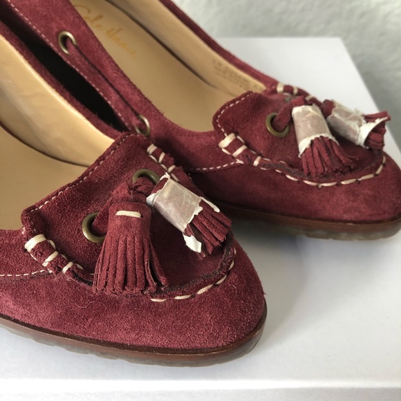 COLE HAAN + Nike Air Burgundy Suede Loafer Wedges - Picture 4 of 7